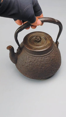 日本 老鐵壺 銅蓋子 京都壺 龍文堂 黃金容量 老包漿 可惜