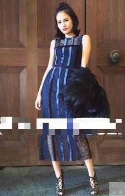 [ ohya梨花 ] =韓國帶回=2016春夏新品修身顯瘦藍色蕾絲連身裙長洋裝