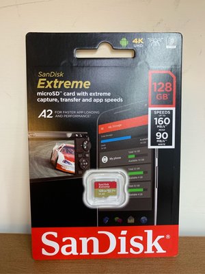 全新未拆封 SanDisk Extreme microSDXC UHS-I V30 A2 128G 公司貨 記憶卡