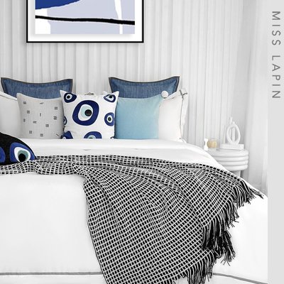 『海洋』兒童男孩房藍色可愛抱枕床品套件四件套臥室樣板間多件套~特價