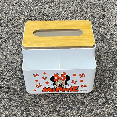 全新 迪士尼Disney 米妮木質造型分隔收納盒 面紙盒 置物盒