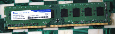 TEAM十銓 DDR3 4GB-1333 CL9 雙面顆粒 桌上型電腦專用記憶體
