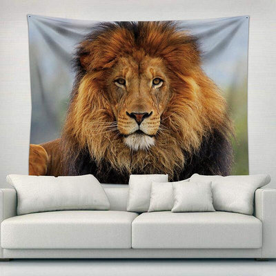 美式掛毯獅子頭像3D高清布藝掛畫墻飾拍照背景布裝飾墻布桌布