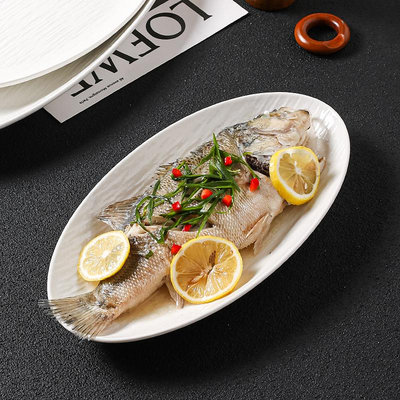 川島屋北歐魚盤家用2023新款高端大號裝魚蒸魚盤高級感橢圓形盤子