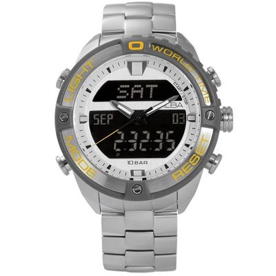 ALBA 劉以豪代言ACTIVE系列ALBA / N021-X003Y.AZ4019X1 / 潮流活力風格雙顯不鏽鋼手錶