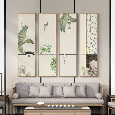 禪意客廳背景墻掛畫大尺寸荷花裝飾畫茶室玄關豎版中國風走廊壁畫
