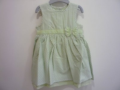 [千金小公主] 全新 英國 Mothercare 綠白格紋蝴蝶結無袖氣質洋裝 (9)12-18M