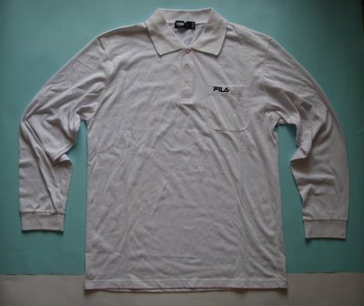 義大利品牌［FILA］男休閒運動白色長袖POLO衫(編號0426) ~XL