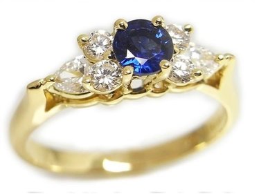 Tiffany 18K 藍寶+水滴鑽 頂級藍寶鑽戒,專櫃價13萬