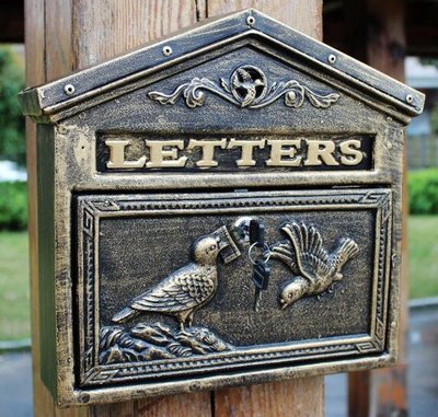5218A 歐式 復古浮雕信箱 金屬鐵藝小鳥造型信箱 戶外信箱意見箱復古郵筒壁掛古銅色信箱