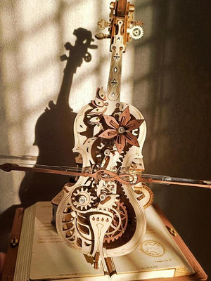 積木 若客秘境大提琴音樂盒八音盒diy手工3d立體木質拼裝模型禮物玩具