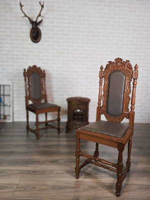 【卡卡頌  歐洲古董】法國老件 文藝復興 高背 雕刻 獵椅 古董椅  (全新坐墊) ch0523 ✬