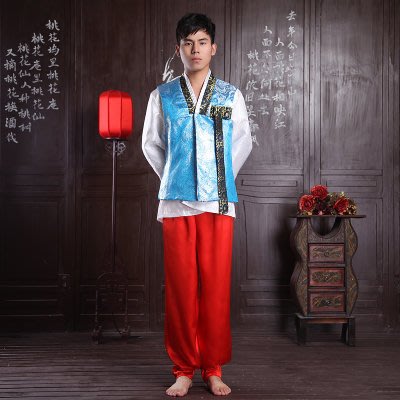 高雄艾蜜莉戲劇服裝表演服*韓服*傳統朝鮮男士韓服-藍色*購買價$900元/出租價$400元