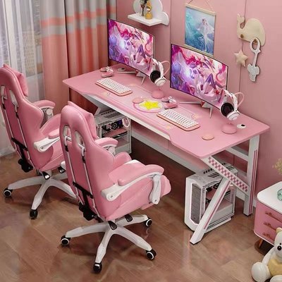 粉色電競桌臺式電腦桌家用桌椅套裝臥室女生直播桌子主播電競椅子~爆款