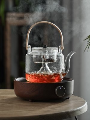 現貨-玻璃蒸汽茶壺電陶爐專用煮茶器套裝燒水壺紅茶泡茶茶水分離提梁壺-簡約