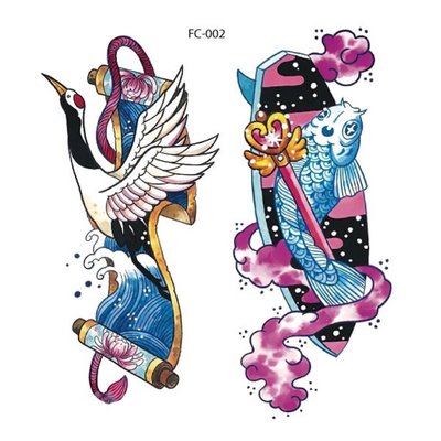 【萌古屋】日式和風鯉魚鶴 - 男女防水紋身貼紙刺青貼紙FC-002 K02