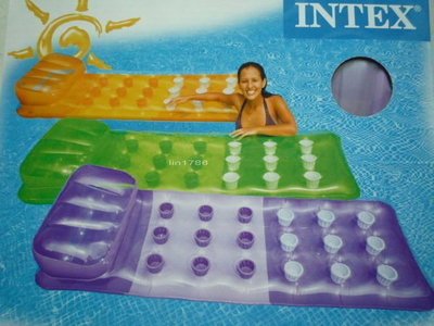 INTEX58890 原廠 帶枕彩色浮排 充氣游泳圈 玩水游泳戲水有枕頭水上氣墊床充氣浮床送修補貼