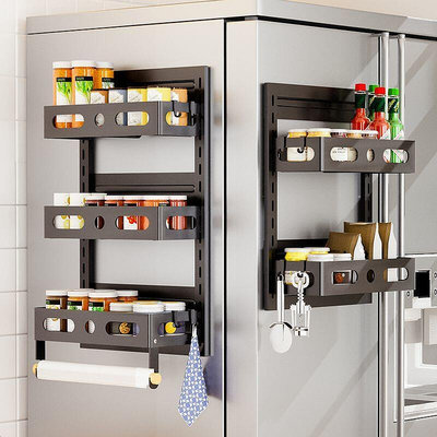 免打孔廚房冰箱架 磁吸冰箱架 磁吸置物架 冰箱收納架 壁掛式調料架 縫隙架 保鮮膜袋掛架 不鏽鋼冰箱架