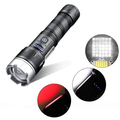 現貨 XHP360帶COB側燈紅白光強光手電筒充電帶電顯大功率變焦LED手電筒特價