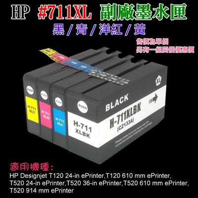 【台灣現貨】HP #711XL 副廠墨水匣（黑、售價單個）＃Designjet T120 T520