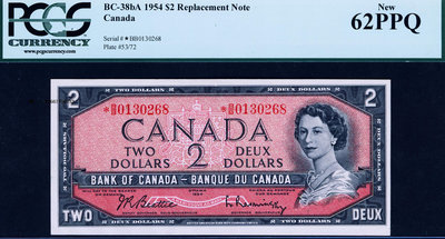 銀幣加拿大 1954年版2元 星號 補券 (PCGS 62 全新UNC品)