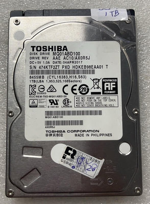 @淡水無國界@TOSHIBA 二手 故障硬碟 2.5 吋 硬碟 機械硬碟 1TB 硬碟  中古 已測試 編號: SS14