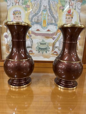 【明祥】鍛造銅 釉金色素面花瓶  銅器 神明用 祖先用  一對價 74廠