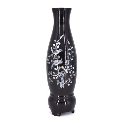 日本早期貝殼雕漆器花瓶 高29 口徑5 089900000778 再生工場YR1908 04