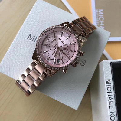 直購#Michael Kors  MK6357 玫瑰金 金色 水鑽 女生手錶 三眼計時 時尚錶 MK手錶
