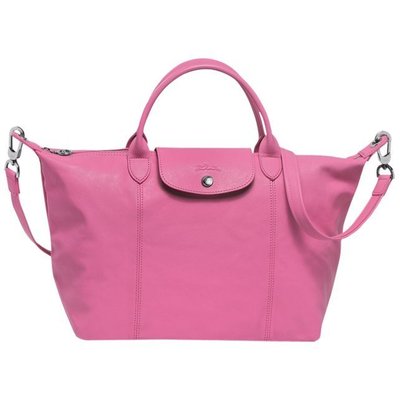 LONGCHAMP Le Pliage Cuir 小羊皮摺疊m號 中款 泡泡粉紅 現貨sale