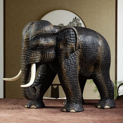 【熱賣精選】大象擺件實木雕刻造型逼真泰國風格家居飾品家用換鞋凳會所裝飾 木雕藝術品