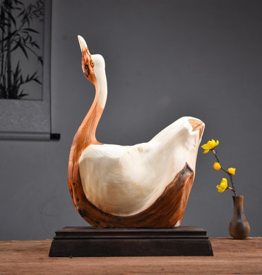 天鵝整體雕刻木制擺件現代古典家居客廳辦公室大氣創意裝飾工藝品
