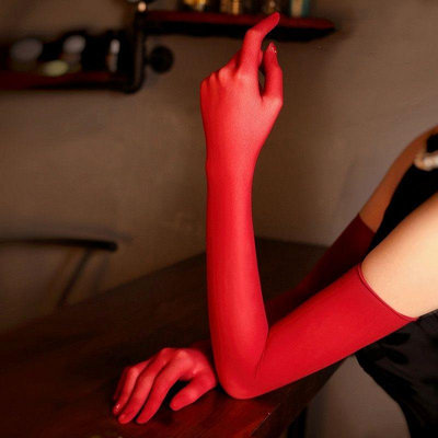 絲襪手套女天鵝絨超薄無縫性感夜店紅色黑絲蕾絲透明偽娘加長觸屏
