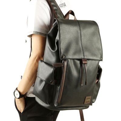 雙肩包男旅游時尚潮流男士背包大容量PVC皮包韓版高中學生書包男~特價