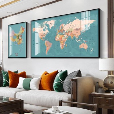 歐式掛畫中國世界地圖墻面組合掛畫客廳沙發背景墻裝飾~特價家用雜貨