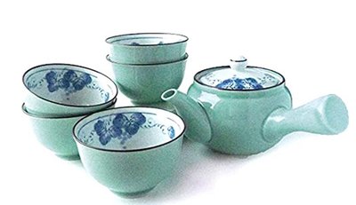 11632A 日本製造 好品質 天青簡約茶具一壺五杯組 日式和風陶瓷壺茶壺茶碗泡茶壺套裝陶器側把壺茶杯擺件禮品