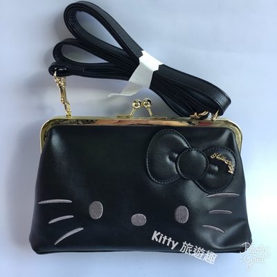 [Kitty 旅遊趣] Hello Kitty 斜背錢包 凱蒂貓 黑色 斜背包 晚宴包 口金包