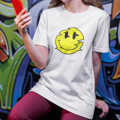 Distorted Smile 中性短袖T恤 白色 (現貨) 扭曲微笑臉潮T寬鬆團體服班服社團活動禮物