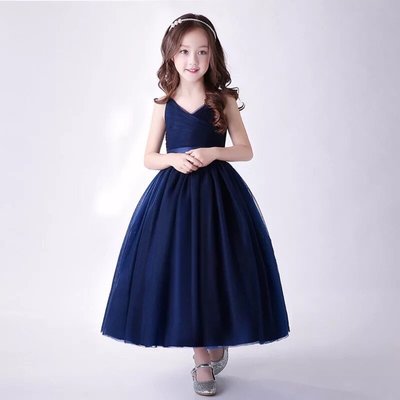 韓版 中大童禮服鋼琴演奏花童 藍色禮服 洋裝紗裙 長禮服