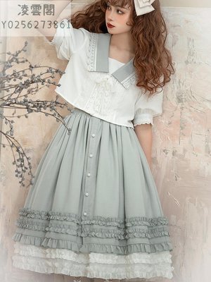 原創設計洛麗塔夏中國風漢元素lolita裙子襯衫學生日常白菜兩件套