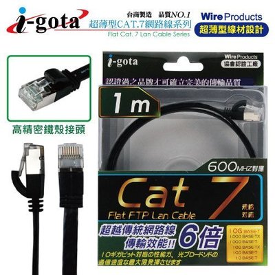 【電子超商】 i-gota 通過歐盟環保認證Cat7 超薄型網路扁線 1M (FRJ4701)
