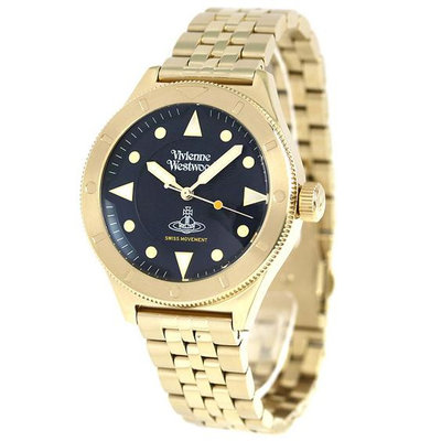 Vivienne Westwood 手錶 40mm 深藍色錶面 鍍金錶帶 男錶 女錶 上班族 生日 禮物 VV160NVGD