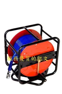 空壓機風管 手動捲管座 PU夾紗管 8*12*30公尺 + 可收納風管輪架 (風管輪座)  台灣製造