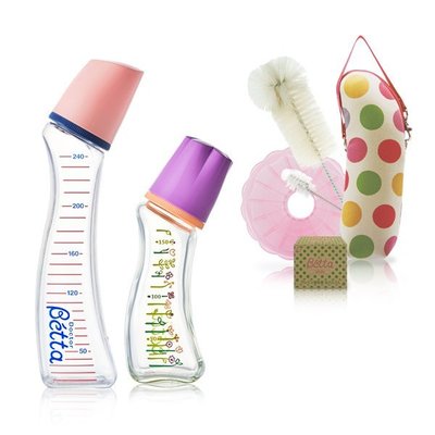 【Baby IN日製童裝】Betta 愛心Tritan+小花玻璃 奶瓶組合包(Brain)《日本製，現貨》