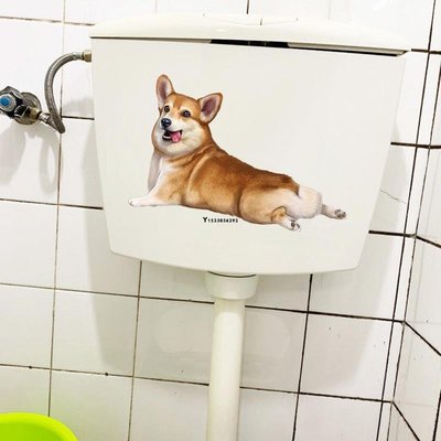 現貨熱銷-可愛的卡通柯基犬搞笑馬桶貼紙浴室廁所裝飾防水自粘貼畫