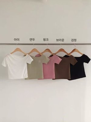 東大門💕夏季純色修身露肩T恤