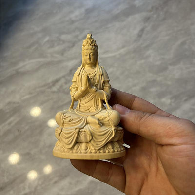 黃楊木雕觀音佛像供奉家用南海自在觀世音菩薩神像擺件家居裝飾品