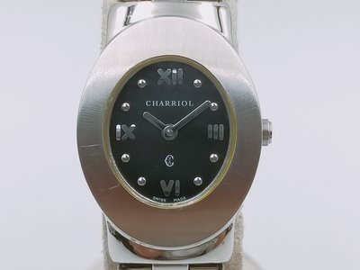【發條盒子H0217】CHARRIOL 夏利豪  羅馬黑面 石英女錶 不銹鋼鐵帶  經典首選