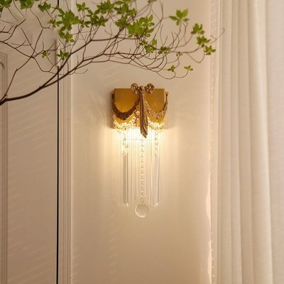 法式復古Vintage黃銅水晶燈 歐式奢華大氣臥室床頭過道壁燈
