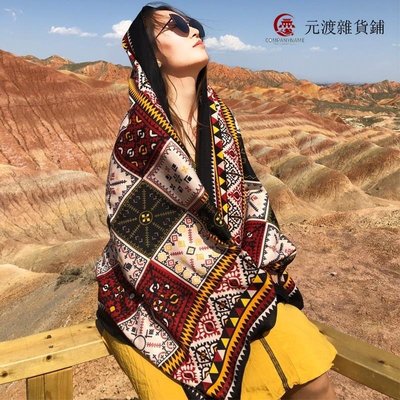 免運-棉麻披肩女外搭西北青海湖新疆西藏旅游穿搭防曬大披風民族風圍巾-元渡雜貨鋪